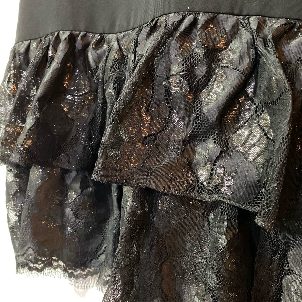 Shoshanna Black Lace Trim Short Sleeve Ruffle Hem Dress Knee Length Dress, Sz 8 - Picture 5 of 14